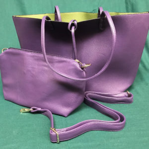 Purple and Green Reversible Purse with Small Bag